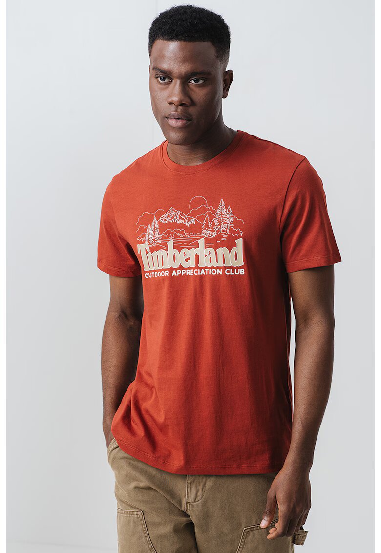 Timberland Tricou cu decolteu la baza gatului si logo - Caramiziu