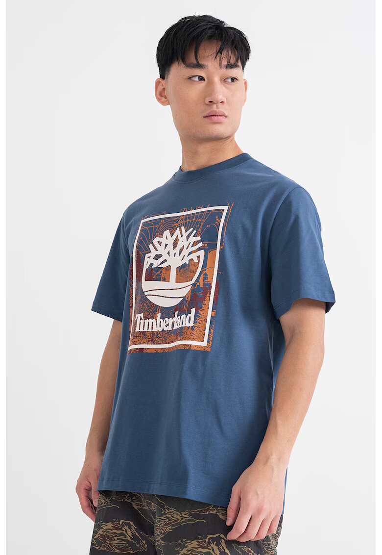 Timberland Tricou cu imprimeu grafic si logo - Alb/Albastru inchis/Portocaliu stins