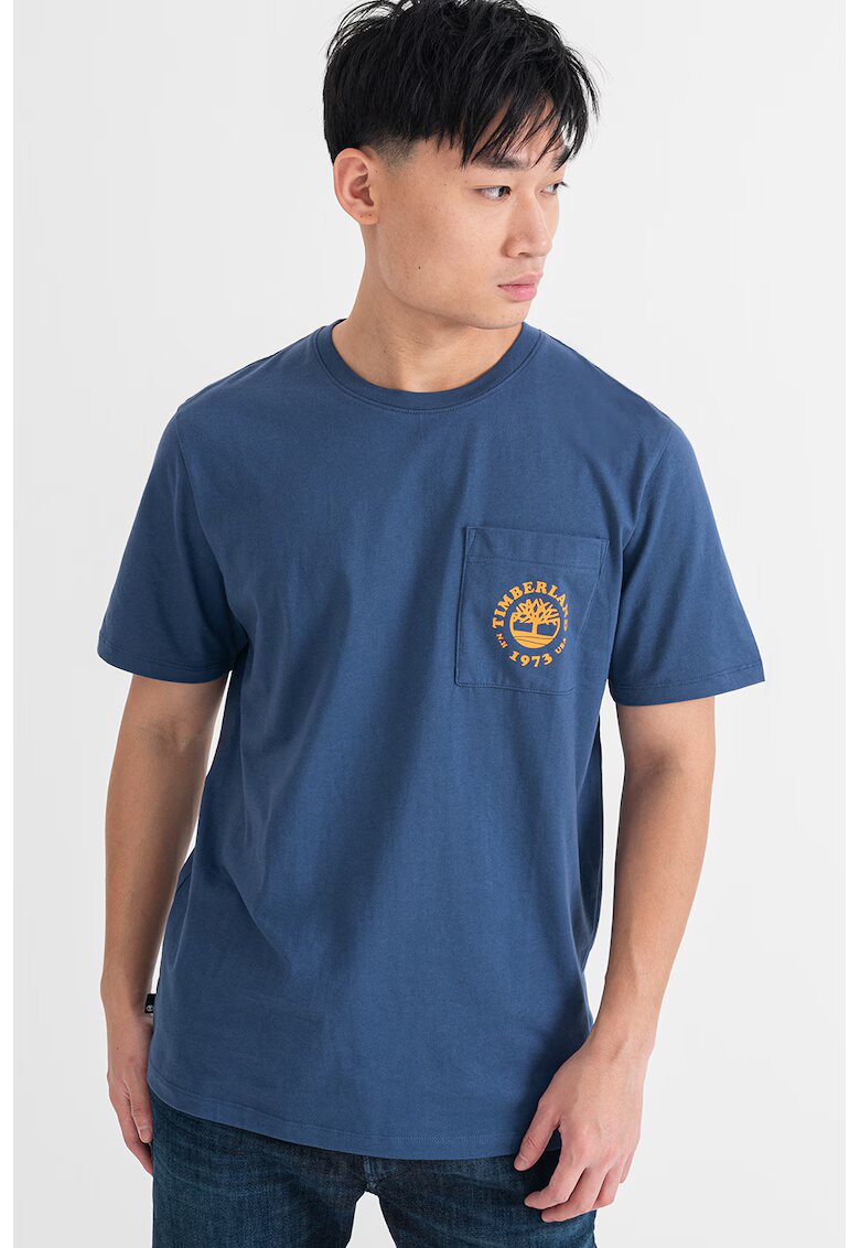 Timberland Tricou cu imprimeu si decolteu la baza gatului - Portocaliu/Albastru inchis