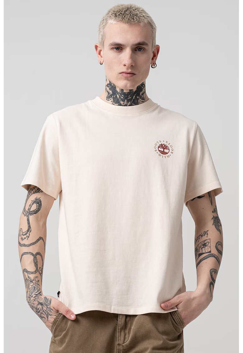 Timberland Tricou de bumbac cu decolteu la baza gatului - Maro/Bej