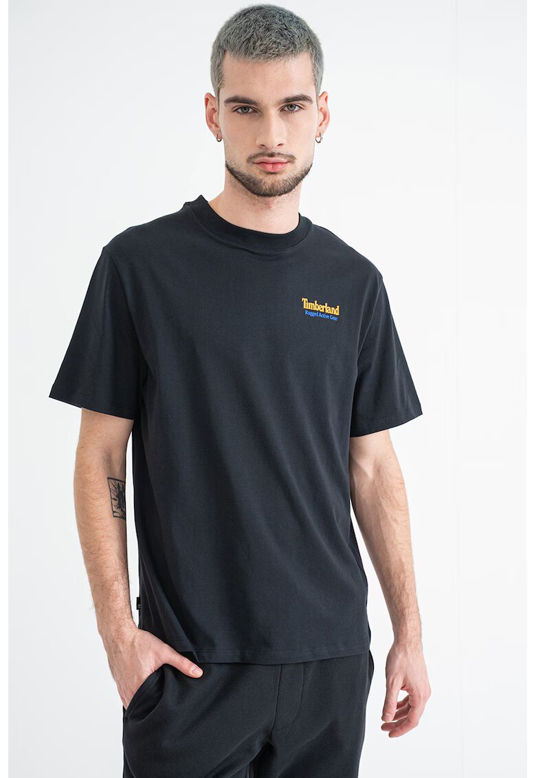 Timberland Tricou de bumbac cu decolteu la baza gatului si logo - Negru