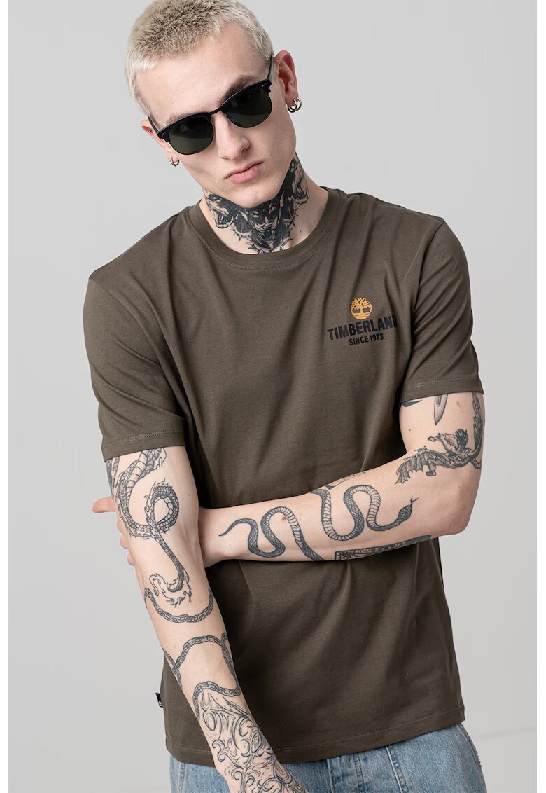 Timberland Tricou de bumbac cu imprimeu logo - Negru/Kaki inchis