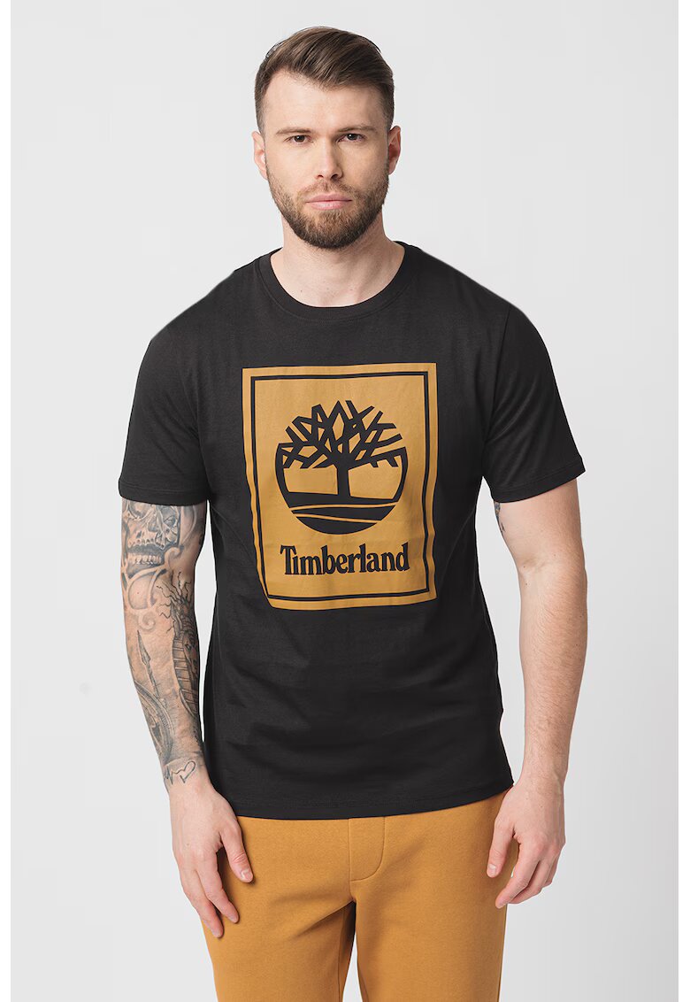 Timberland Tricou din bumbac cu imprimeu logo - Negru/Caramel