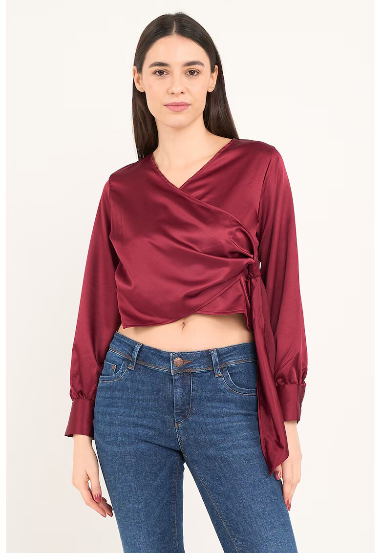 Timeout Bluza crop din satin cu decolteu drapat - Rosu inchis