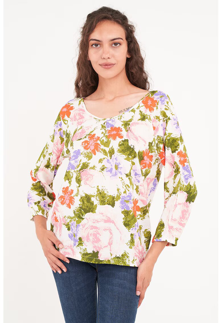 Timeout Bluza cu decolteu in V si model floral - Multicolor