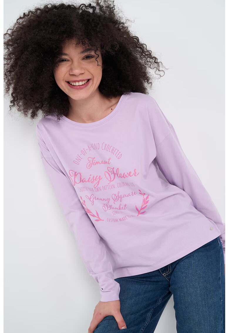 Timeout Bluza cu imprimeu text si decolteu rotund - Lila