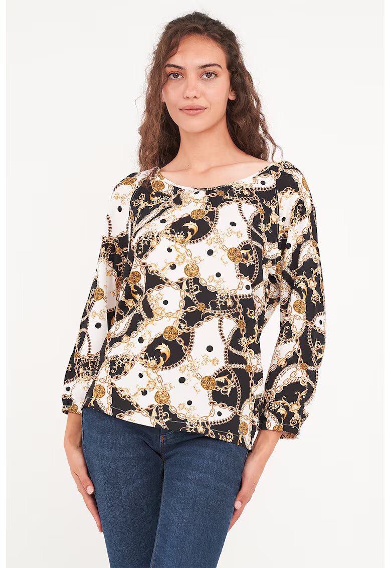 Timeout Bluza cu model si decolteu rotund - Alb/Negru/Galben sofran