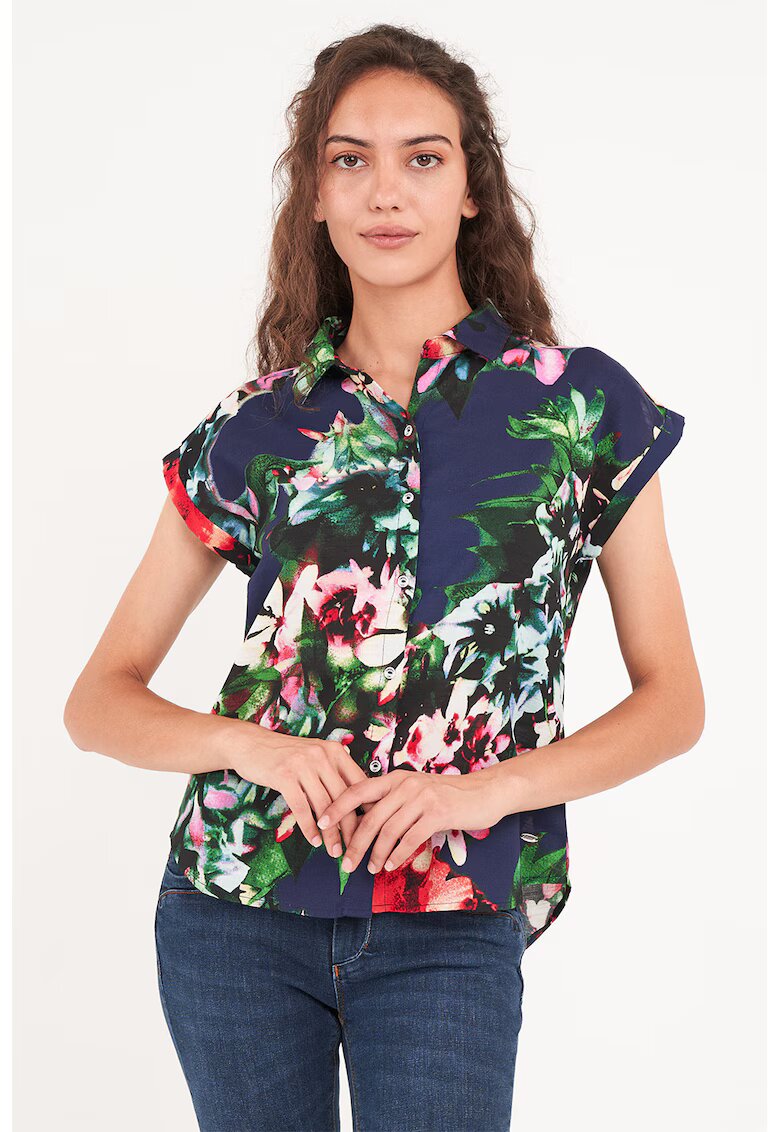 Timeout Camasa cu model floral si maneci scurte - Verde/Bleumarin