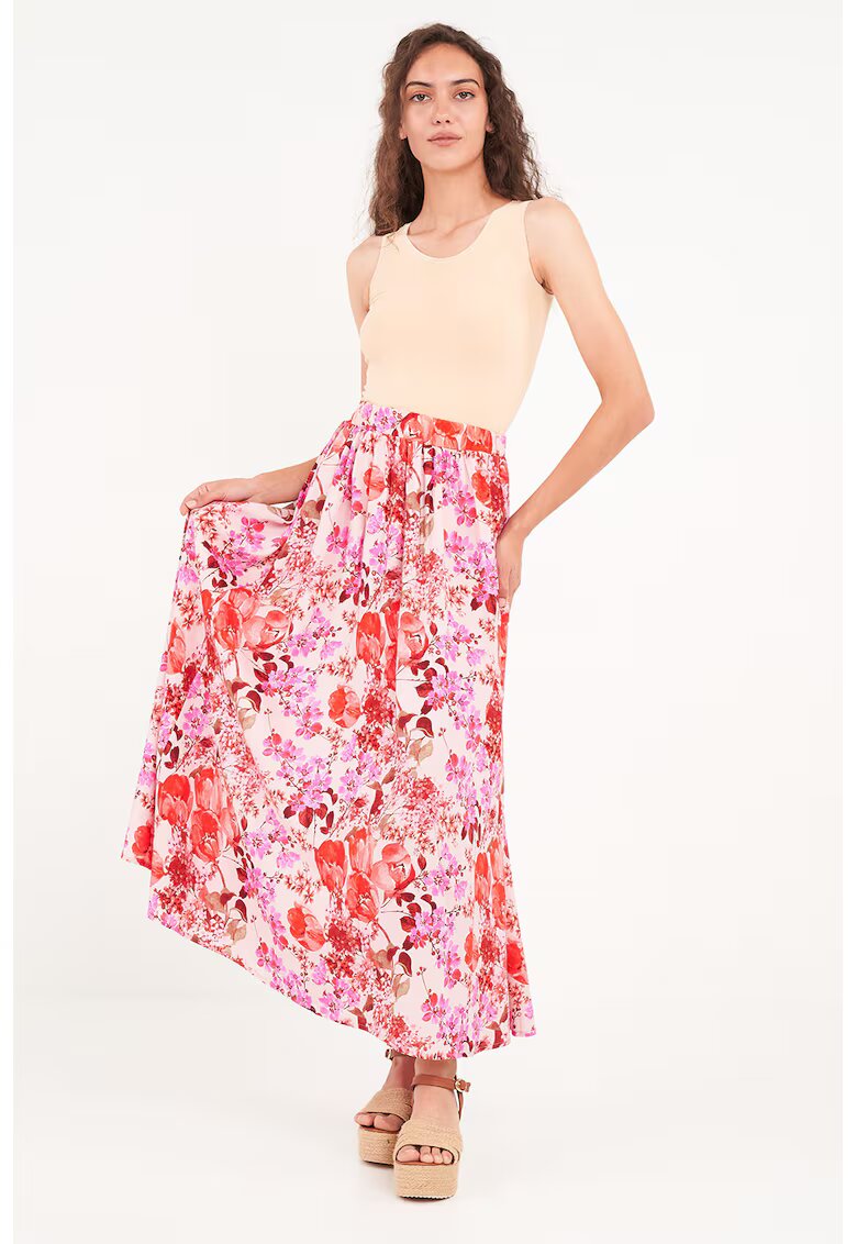 Timeout Fusta lunga cu model floral - Rosu/Roz