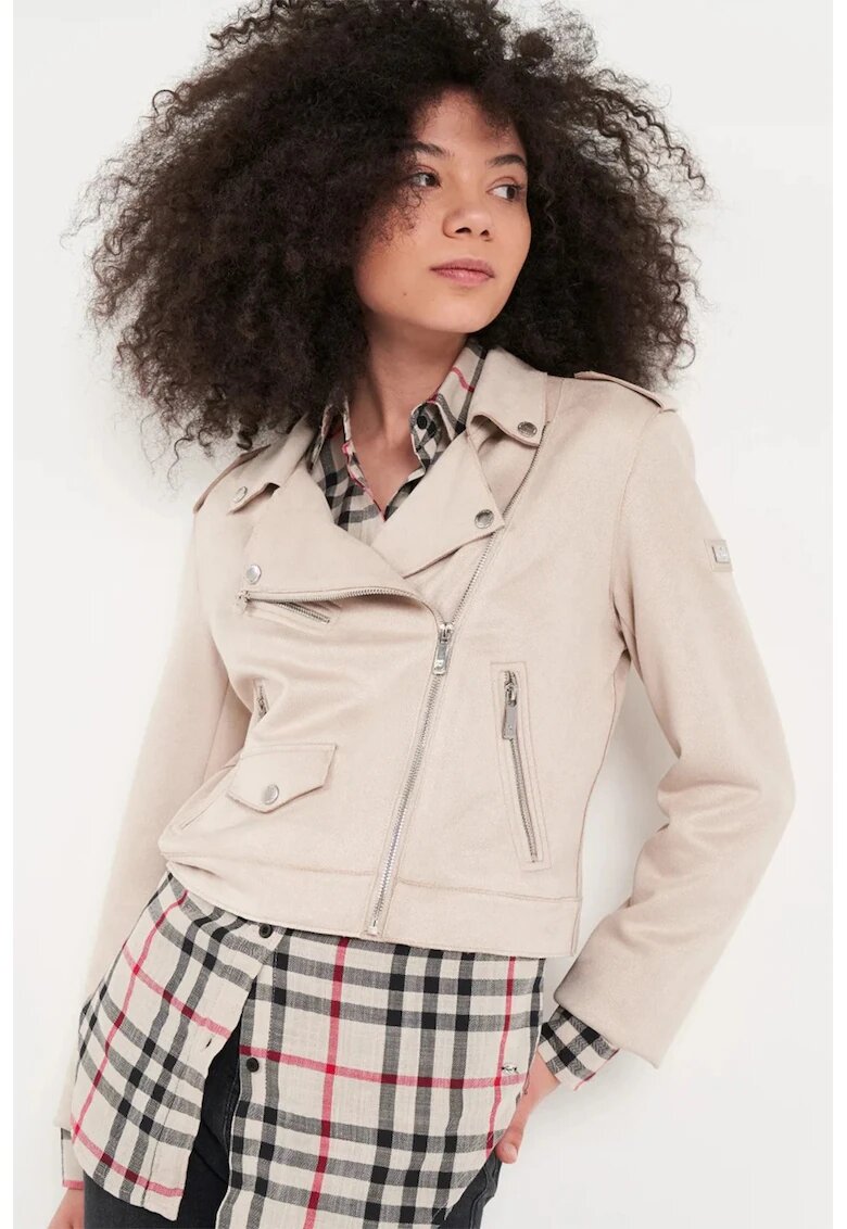 Timeout Jacheta biker crop din piele ecologica - Bej deschis