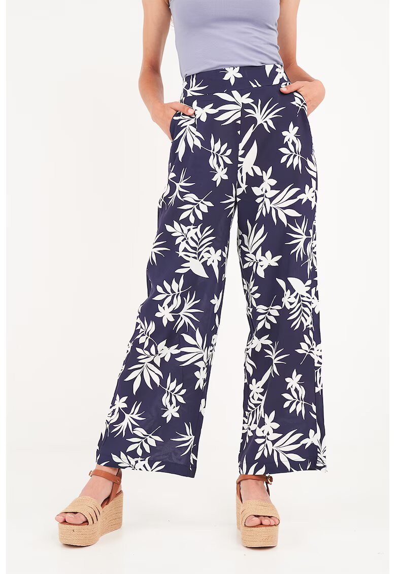 Timeout Pantaloni ampli cu model floral si buzunare laterale - Alb/Bleumarin