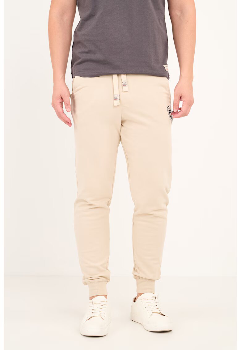 Timeout Pantaloni de trening cu snur si logo - Bej