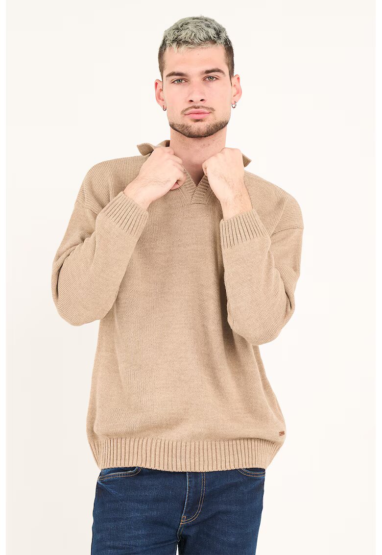 Timeout Pulover cu model uni si guler - Maro nisip