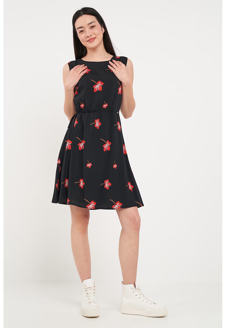 Timeout Rochie scurta cu croiala A si model floral - Rosu/Alb/Negru