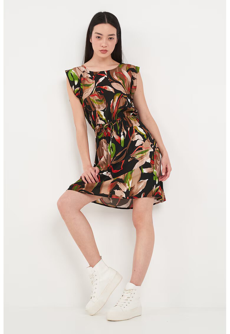Timeout Rochie scurta cu talie ajustabila si model floral - Verde/Negru/Bej