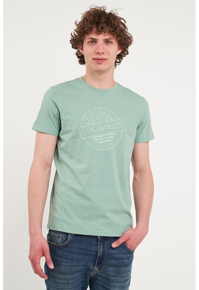 Timeout Tricou cu design grafic si decolteu la baza gatului - Verde pal