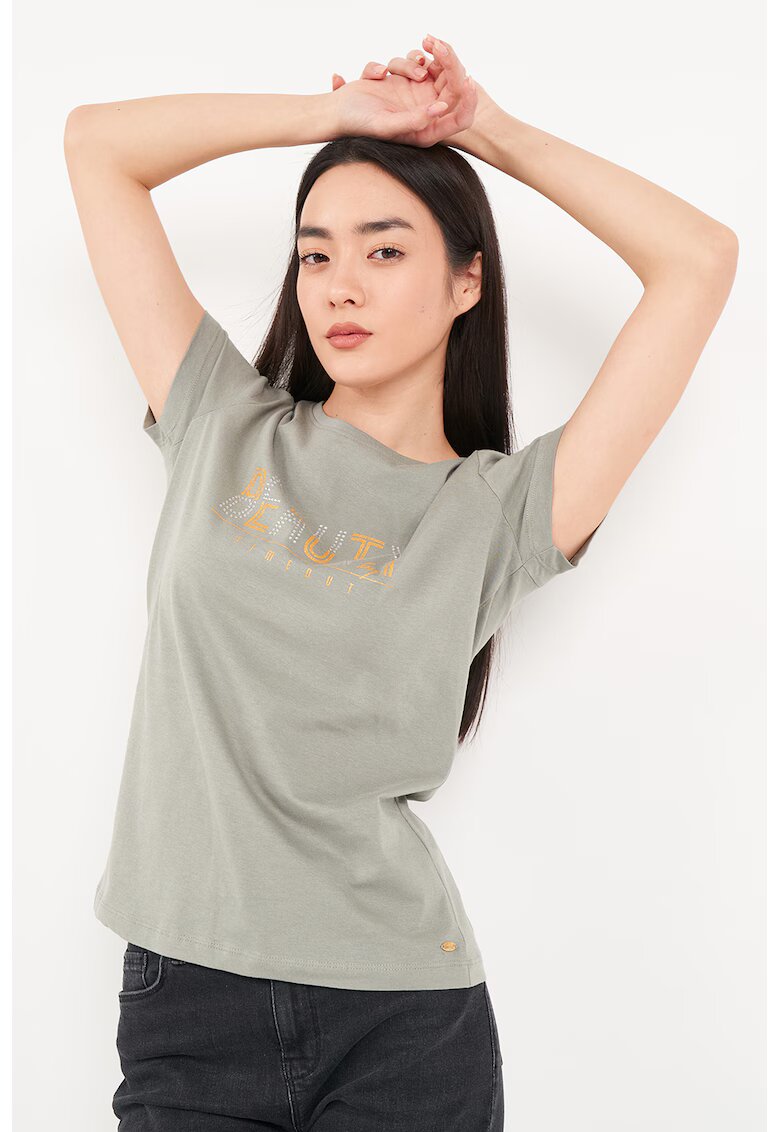 Timeout Tricou cu imprimeu logo - Portocaliu pal/Verde pal