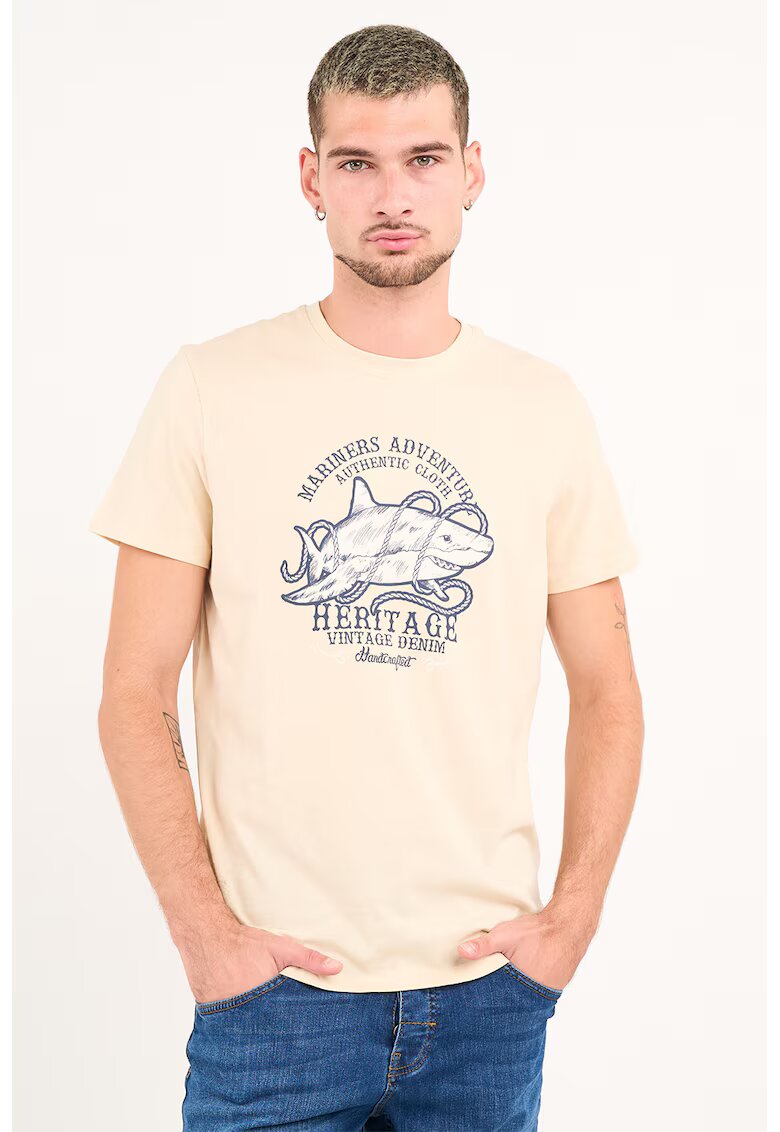 Timeout Tricou din bumbac cu design grafic si decolteu la baza gatului - Negru stins/Bej deschis