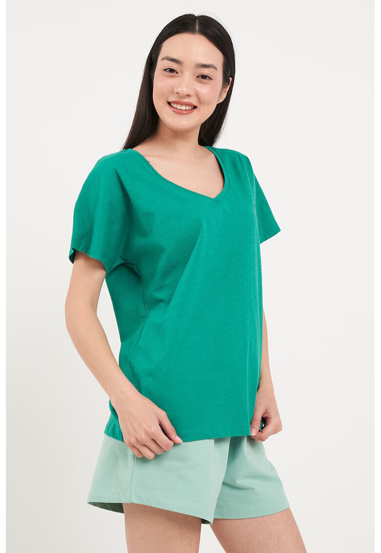 Timeout Tricou din bumbac cu logo discret - Verde aquamarin