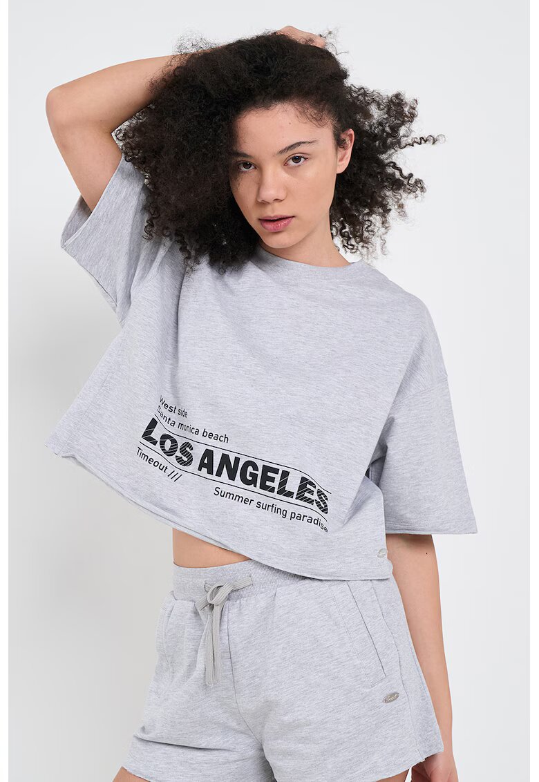 Timeout Tricou lejer cu imprimeu text - Gri deschis melange