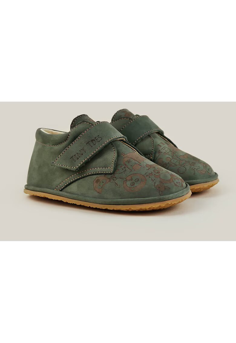 TINY TOES Pantofi Barefoot din piele naturala Scribble - Verde