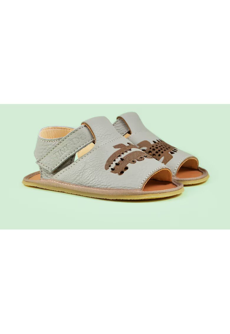 TINY TOES Sandale Barefoot din piele naturala - Gator - Gri - Gri