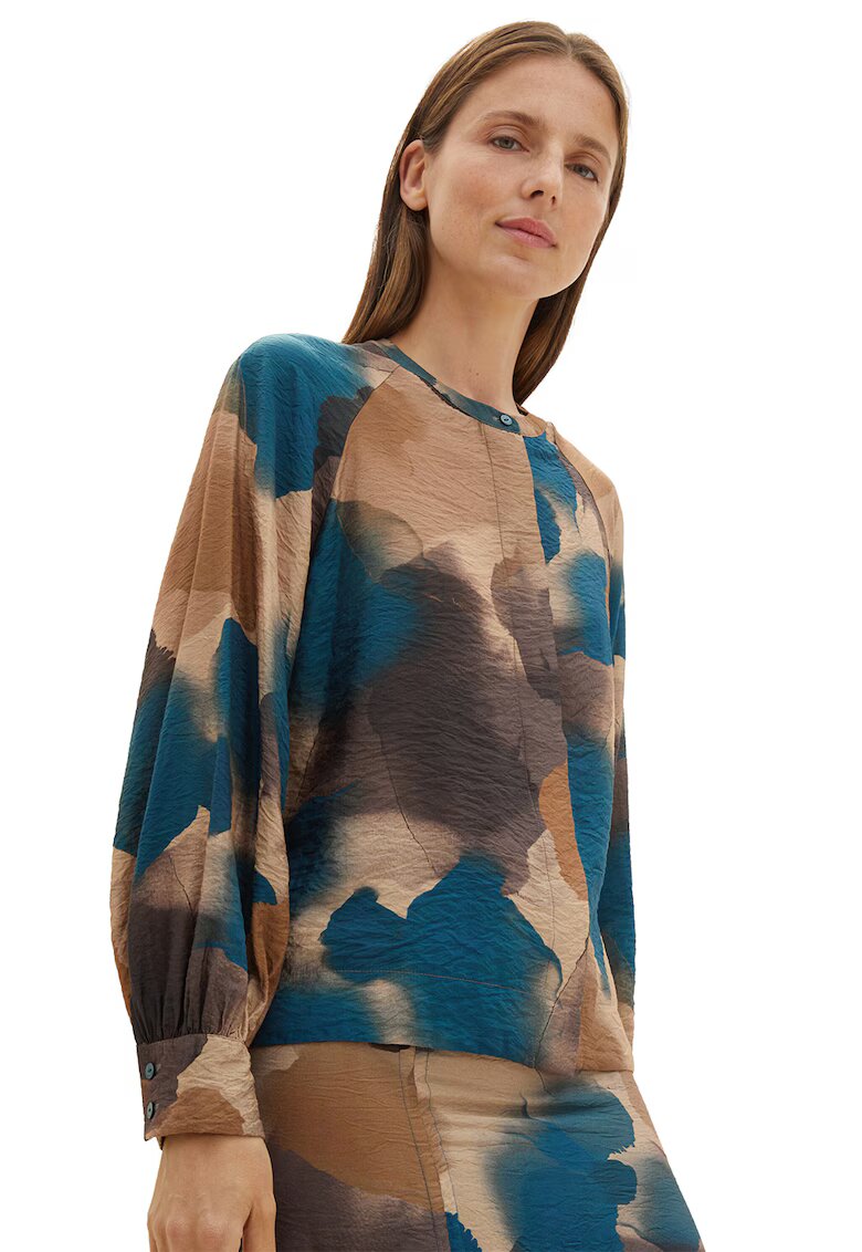 Tom Tailor Bluza cu model watercolor - Maro/Albastru petrol