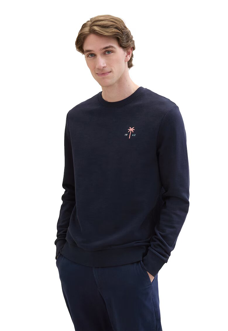 Tom Tailor Bluza de trening cu decolteu la baza gatului si detalii brodate - Bleumarin