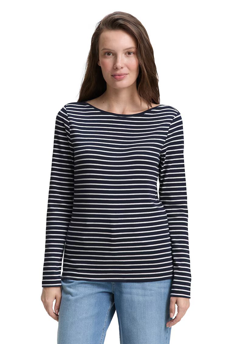 Tom Tailor Bluza din amestec de bumbac organic cu dungi - Alb/Bleumarin