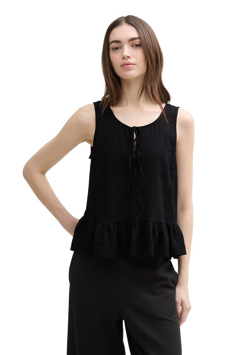 Tom Tailor Bluza din amestec de in cu funde - Negru