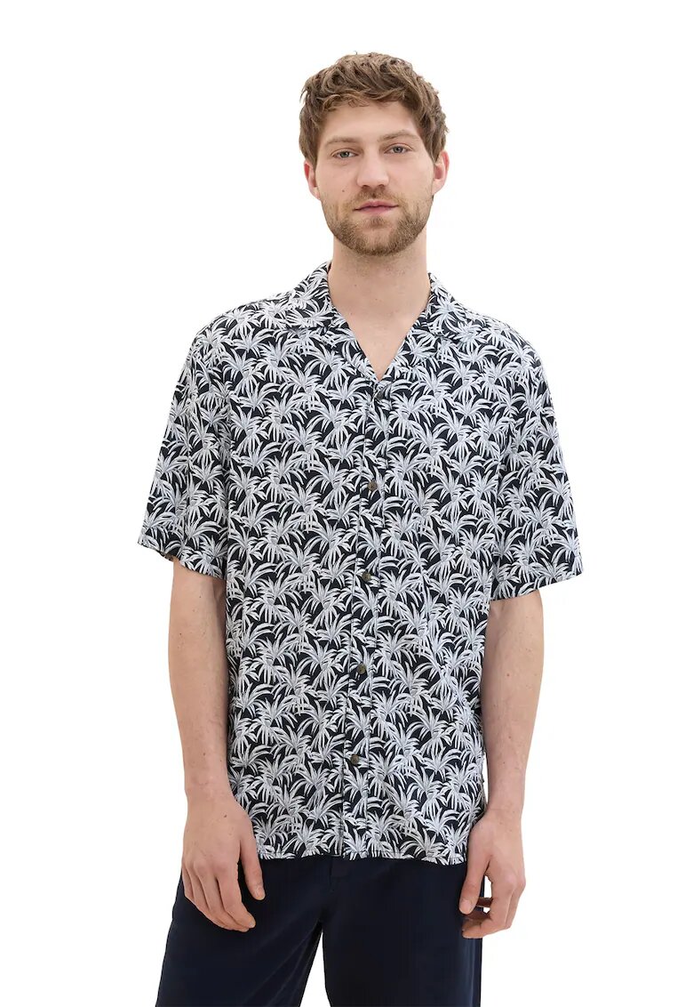 Tom Tailor Camasa cu imprimeu tropical - Alb/Bleumarin