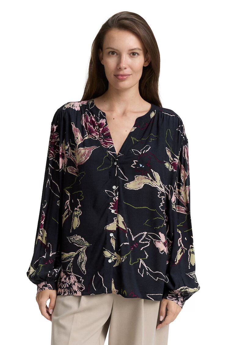 Tom Tailor Camasa cu maneci lejere si model floral - Bej/Roz/Bleumarin