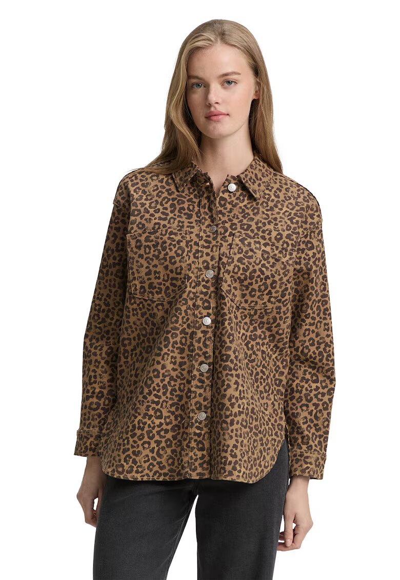 Tom Tailor Camasa lejera cu animal print - Negru/Maro deschis
