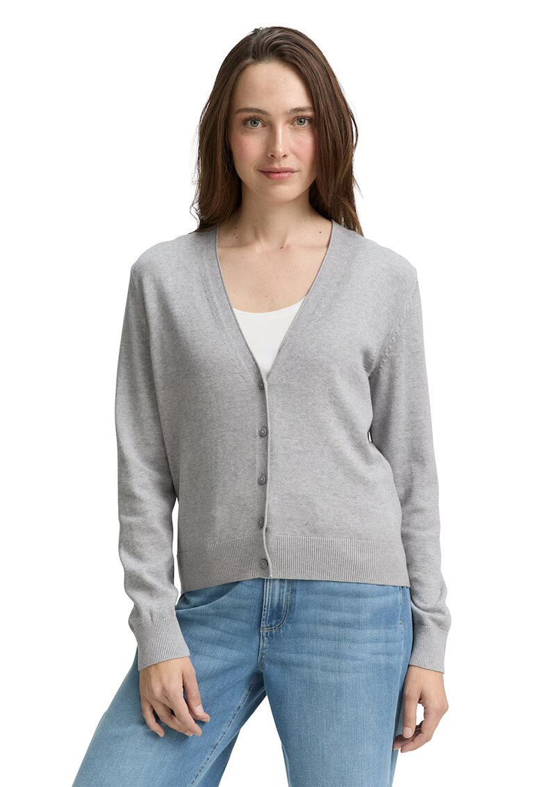 Tom Tailor Cardigan cu decolteu in V si model uni - Gri deschis melange