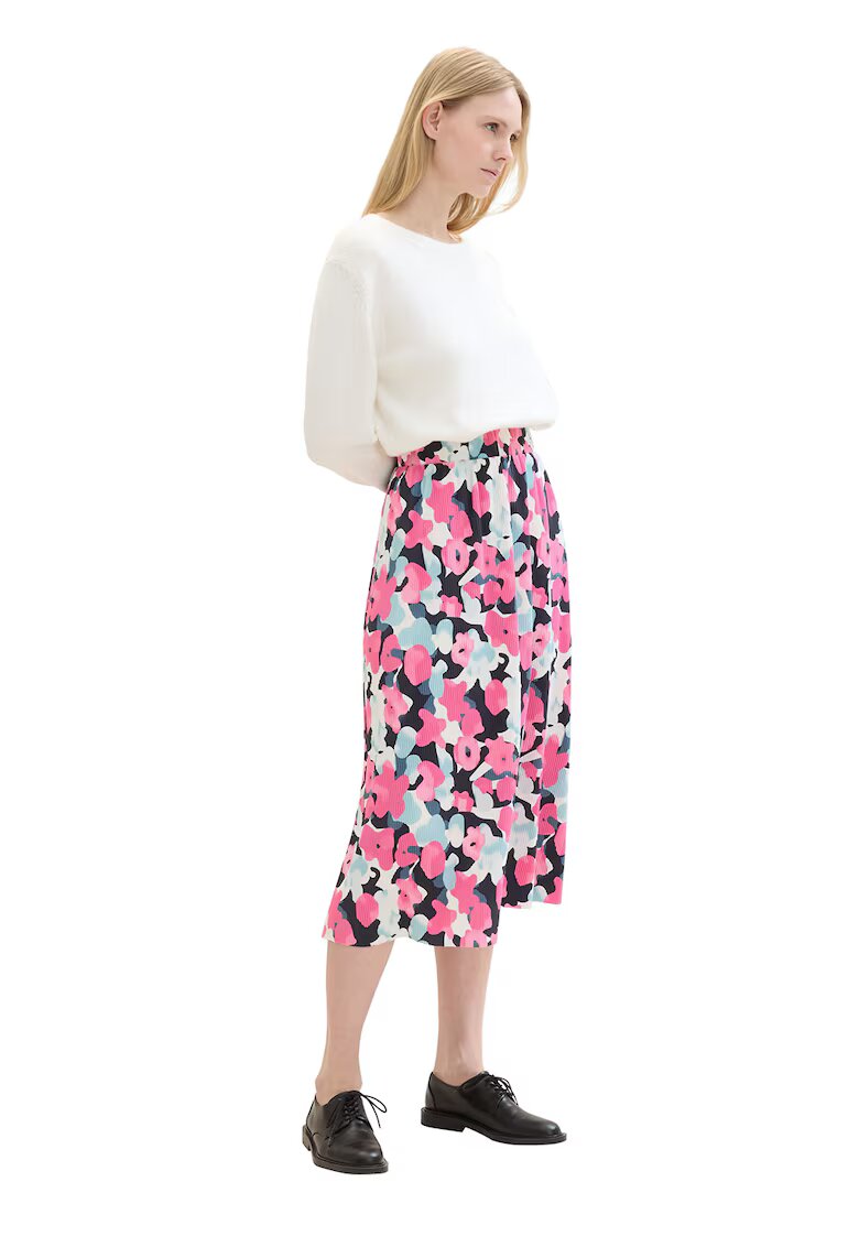 Tom Tailor Fusta cu imprimeu floral si striatii - Alb fildes/Fucsia/Albastru