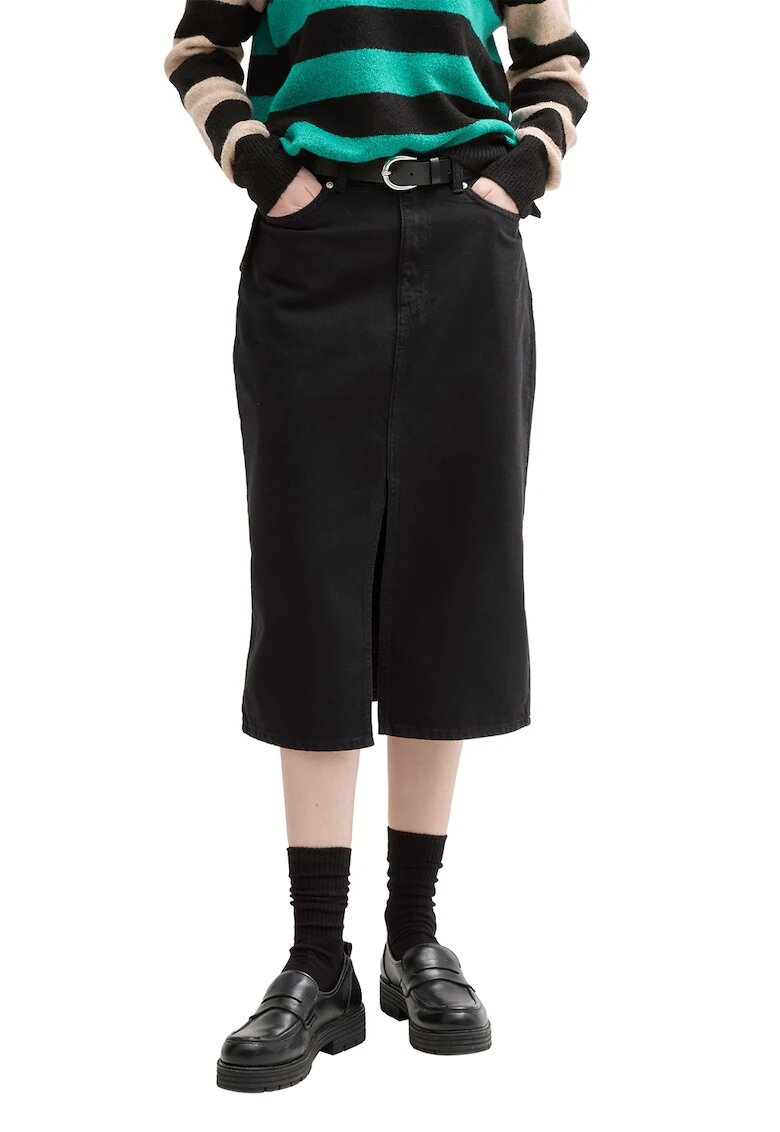 Tom Tailor Fusta midi din denim - Negru