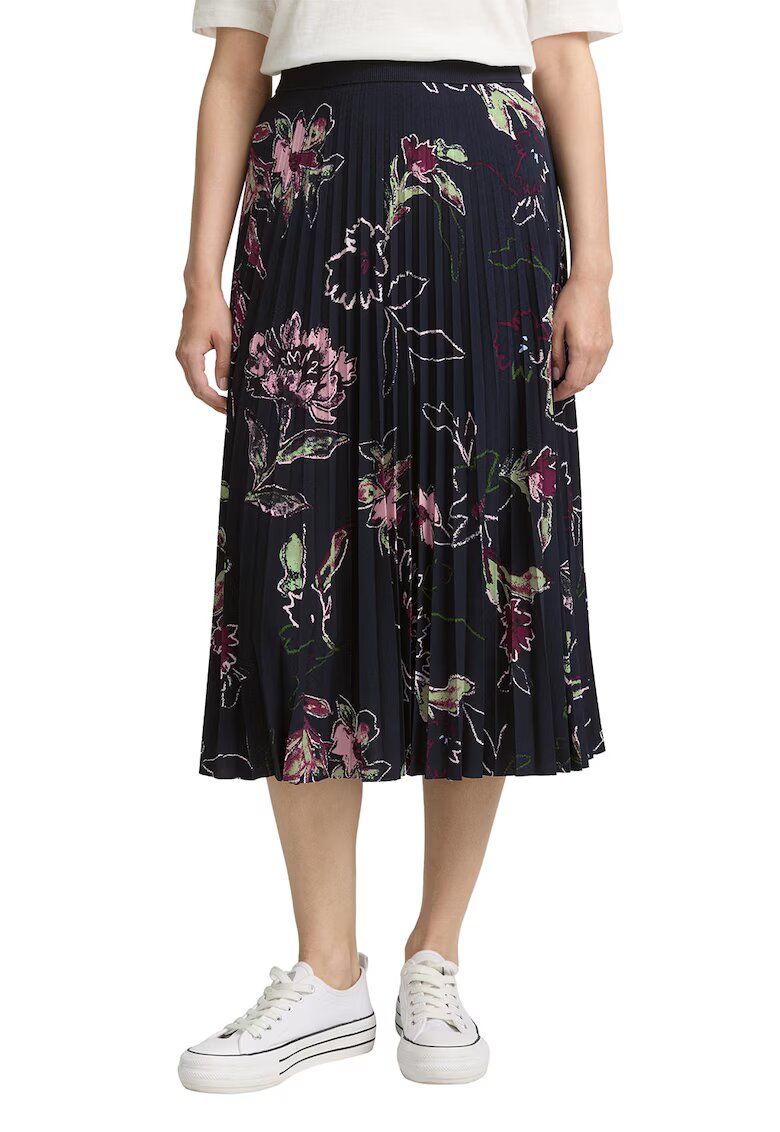 Tom Tailor Fusta midi plisata cu talie elastica - Roz/Bleumarin
