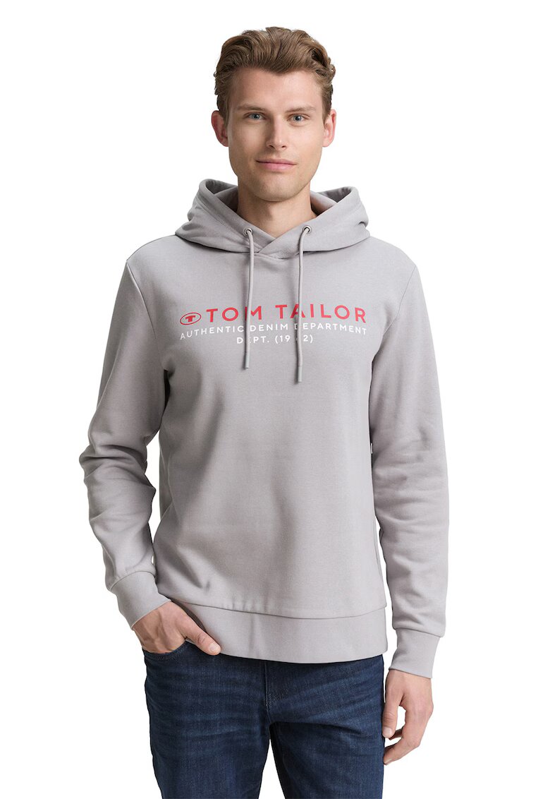 Tom Tailor Hanorac din amestec de lana cu imprimeu logo - Gri melange