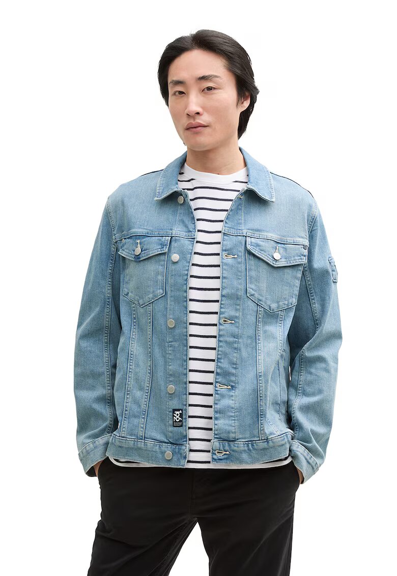 Tom Tailor Jacheta de denim cu buzunare cu clapa - Albastru deschis melange