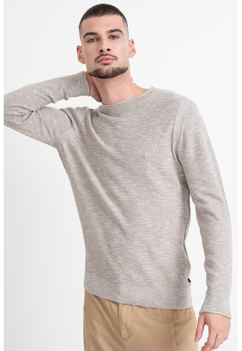 Tom Tailor Pulover de bumbac cu terminatii rasucite - Bej melange