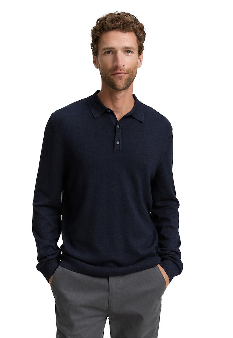 Tom Tailor Pulover polo cu fenta scurta cu nasturi - Bleumarin