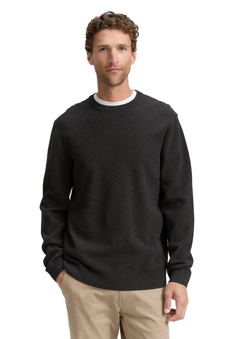 Tom Tailor Pulover slim-fit din amestec de bumbac organic - Negru melange