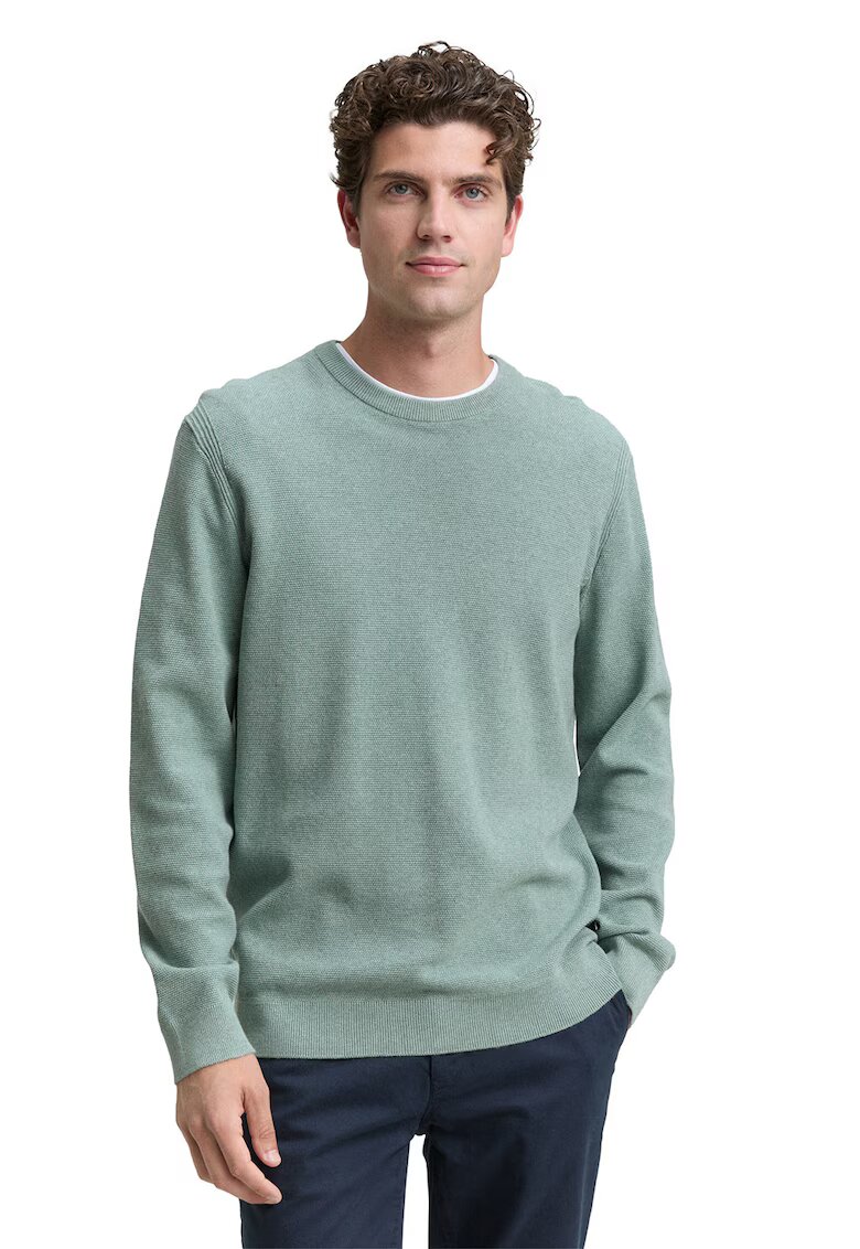 Tom Tailor Pulover slim-fit din amestec de bumbac organic - Verde pal