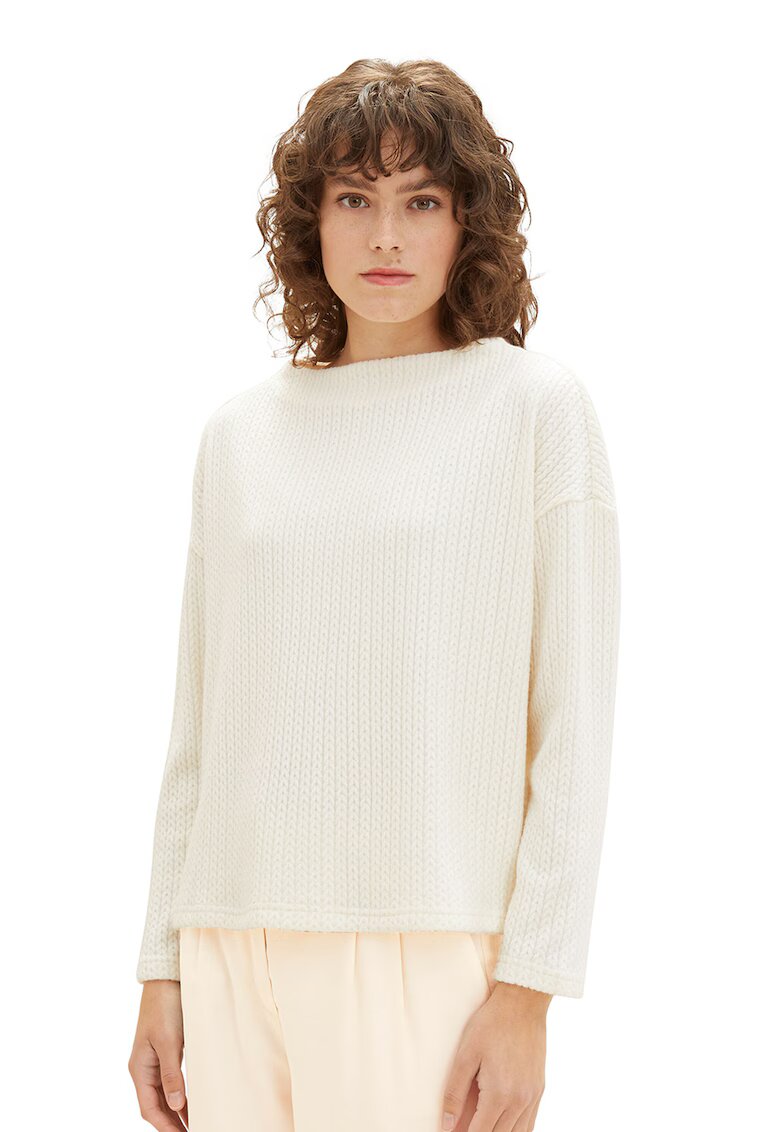 Tom Tailor Pulover texturat cu maneci cazute - Alb fildes