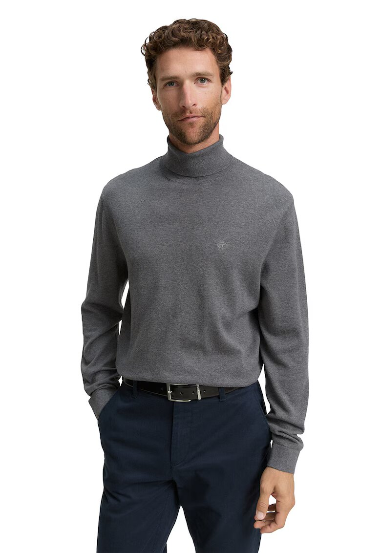 Tom Tailor Pulover tricotat fin cu guler inalt - Gri inchis melange