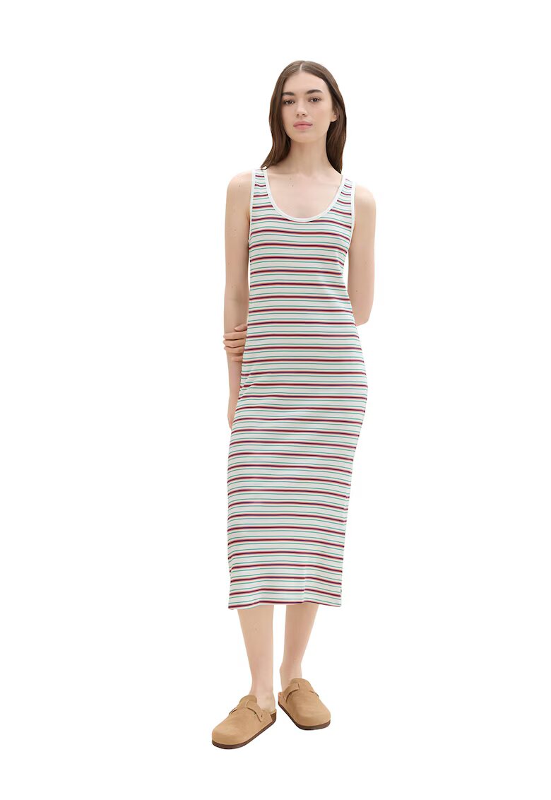 Tom Tailor Rochie maxi in dungi - Alb/Verde/Rosu stins