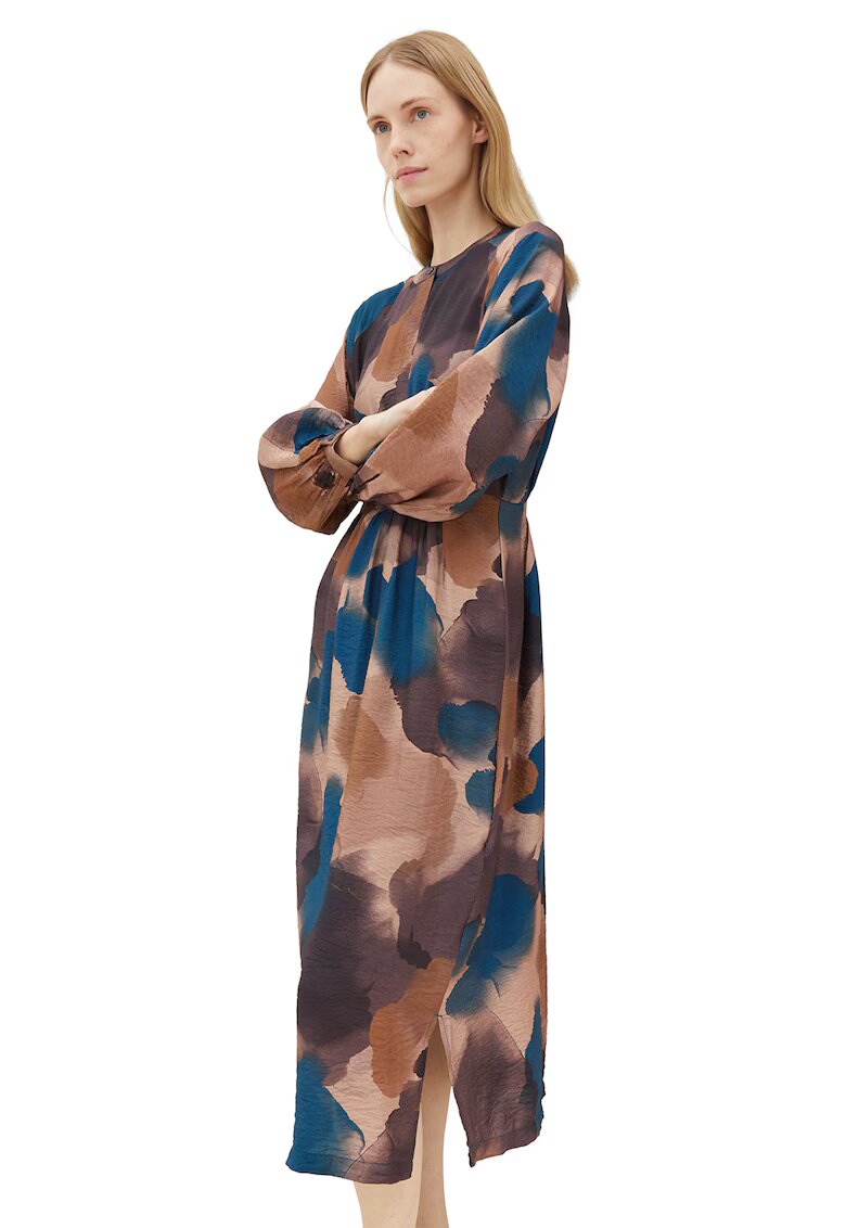 Tom Tailor Rochie midi cu model watercolor - Maro/Albastru petrol
