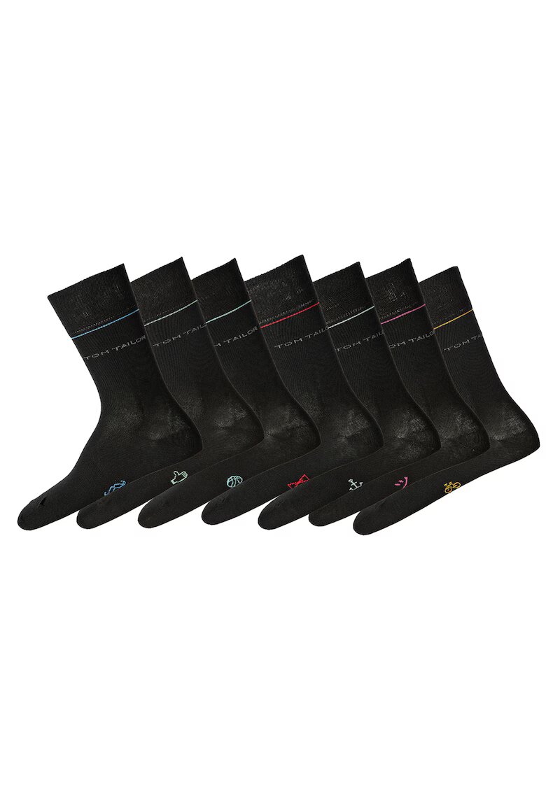 Tom Tailor Set de sosete lungi unisex - 7 perechi - Negru