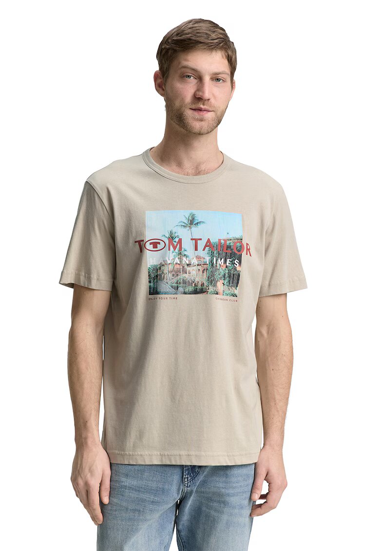 Tom Tailor Tricou de bumbac cu imprimeu foto - Bej deschis