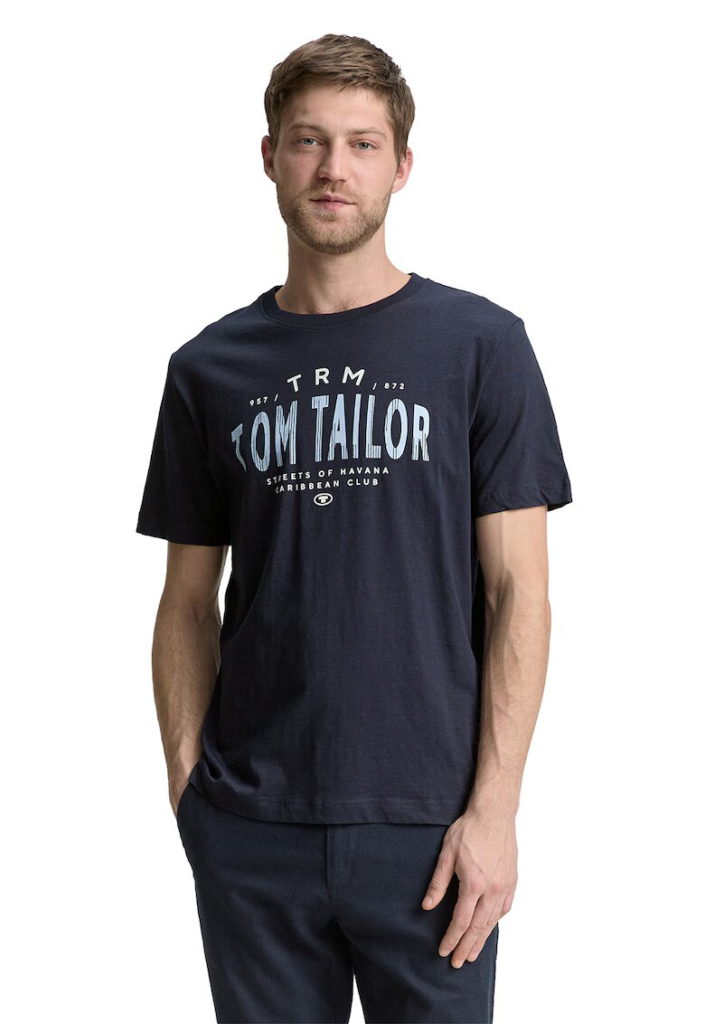 Tom Tailor Tricou de bumbac cu logo - Bleumarin